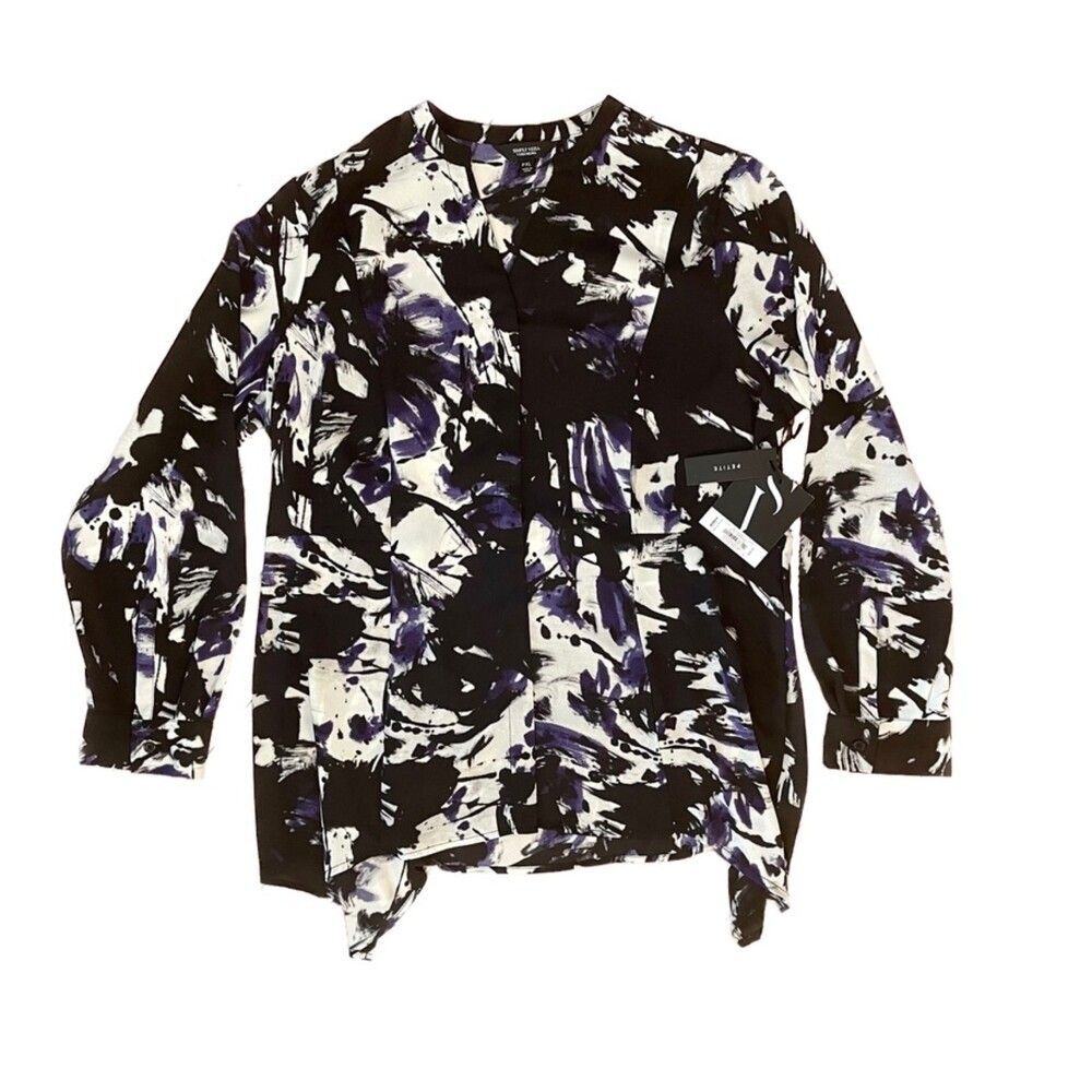 Simply Vera Vera Wang | NWT Petite Purple, Black, & White Button Down Top | PXL